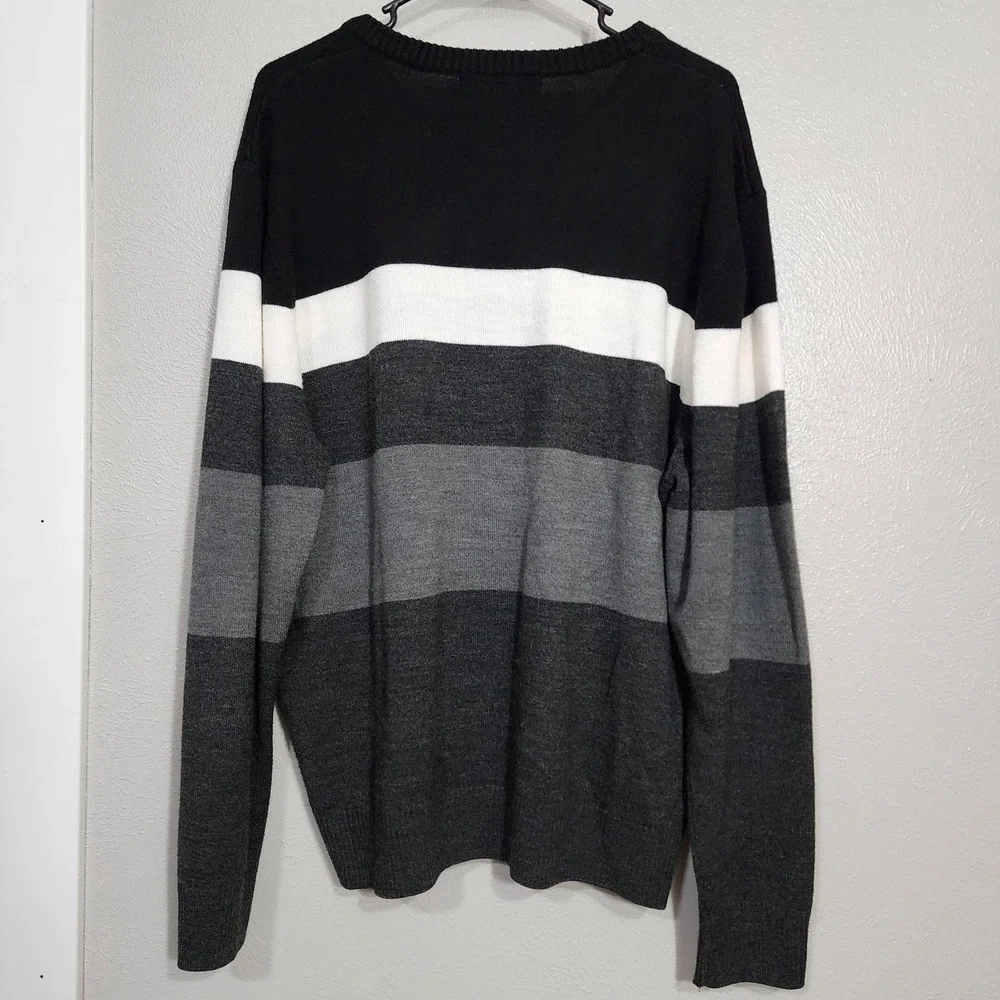 U.S Polo Assn‎ Acrylic Gray Black White Striped Men's V-Neck Sweater Size XL